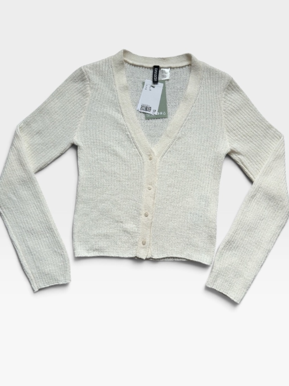NWT- H&M - Divided - Ribbed V-Neck Cardigan - Cream - Size: S